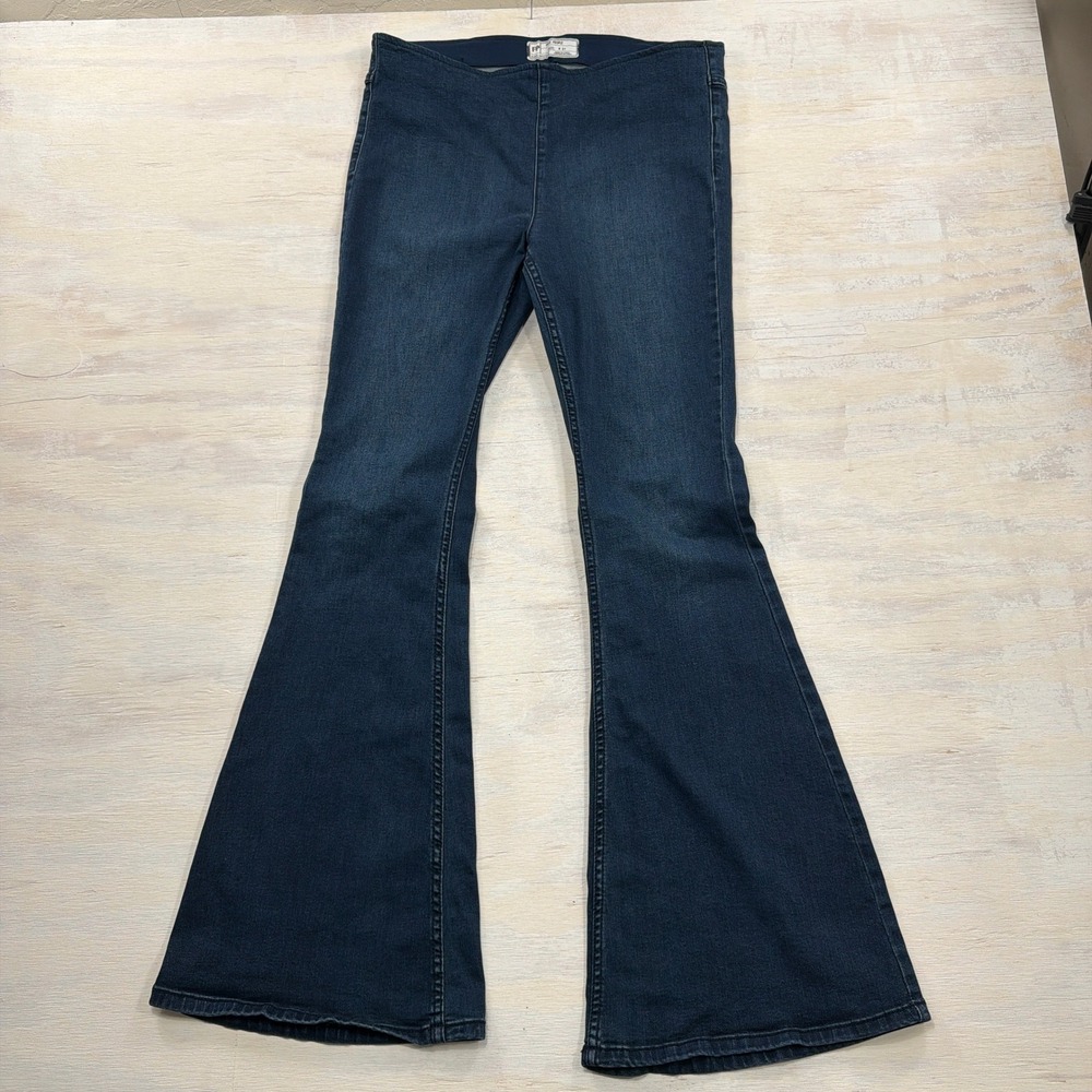 Free People Jeans Penny Pull On Flare 31 High Rise Dark Wash Blue Denim Womens